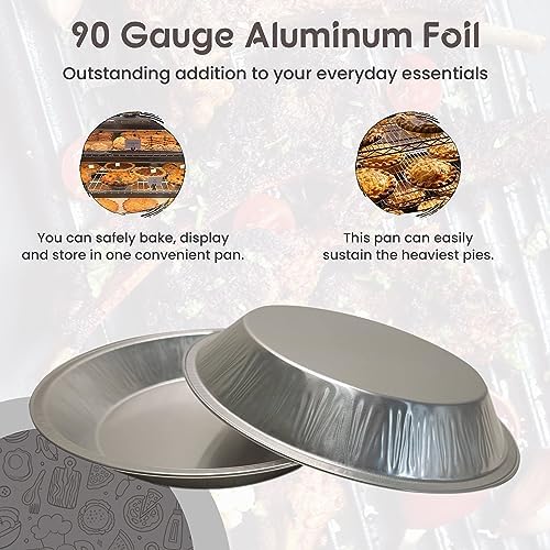 KitchenDance Disposable Heavyweight Aluminum Foil Pie Pan - 36 Ounces Round Baking Pan Perfect for Homemade Cakes, Pies - Aluminum Foil Pan for Baking, Storing, and Preparing Food #1070 (250, Silver)