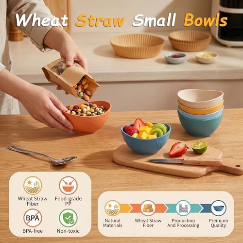 10oz Wheat Straw Bowls Set of 6, Small Plastic Bowls - Multi