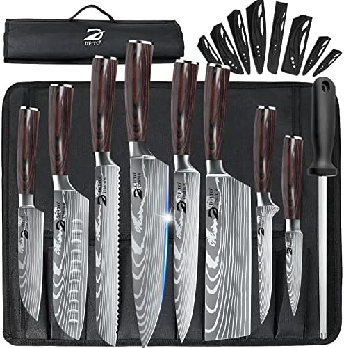 Dfito Chef Knife Sets with Roll Bag, 9 Pieces Professional Knife Set