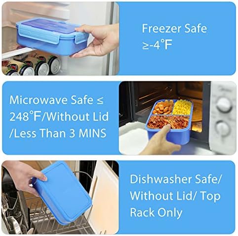 Caperci Classic Bento Lunch Box for Adult & Older Kids - Leakpoof 47 oz 3-Compartment Lunch Containers for Adults and Teens, Built-in Utensil Set, Ideal for On-the-Go, Blue