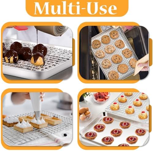 TeamFar Cookie Sheets with Cooling Racks, 2 Pans + 2 Racks, 12.5x9.5x1 Inch