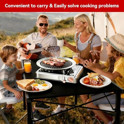 Detachable Grill Pan & Gas Stove Combo with Safety Auto-Eject | Portable Suitcase Design for Camping, Tailgating, Picnics, Indoor/Outdoor Cooking & Hot Pot
