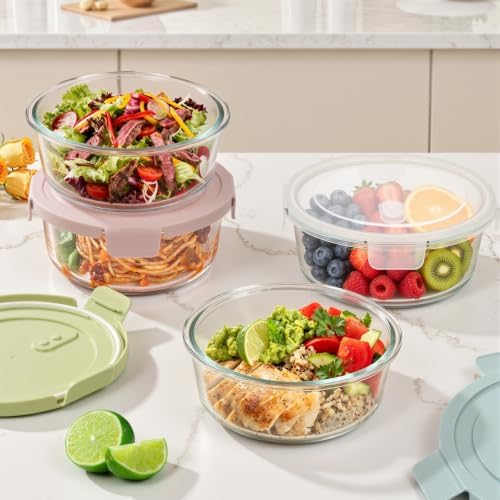 4 Cup/32oz Borosilicate Glass Meal Prep Containers with Vented Lids, 4 PACK