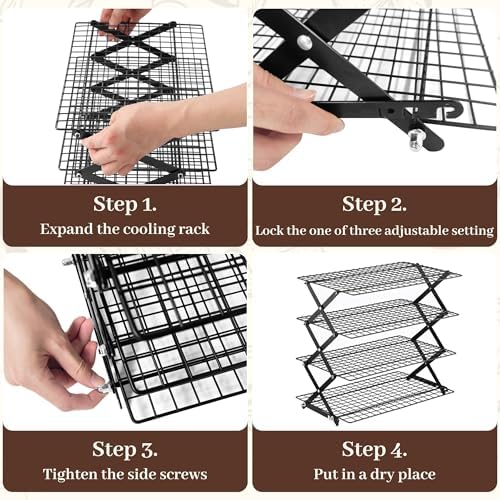 Pleafind 2/3/4-Tier Collapsible Cooling Rack - 3 Setting Design, Adjustable ＆ Stackable Baking Rack, 5 Modes Cooling Racks for Cooking and Baking, Roasting ＆ Grilling Gifts for Picnic Party