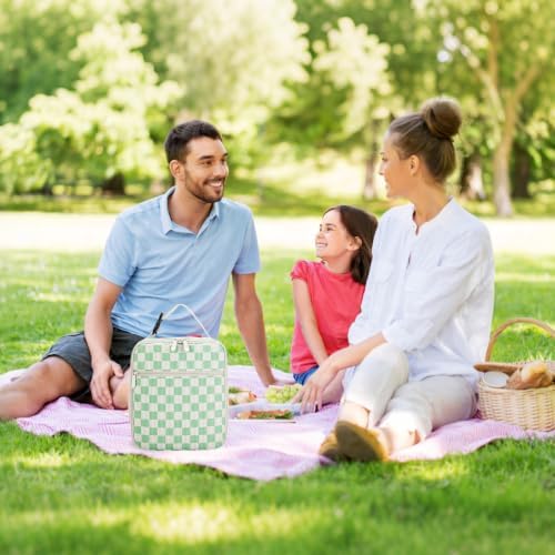 Lunch Box for Women Men Adult Insulated Lunch Bag Women Men Small Reusable Lunchbox for Work Picnic Travel (Beige-Light Green Plaid)