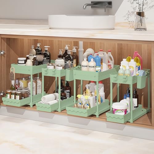 Sevenblue 4-Pack 2-Tier Under Sink Organizer with Pull Out Drawers