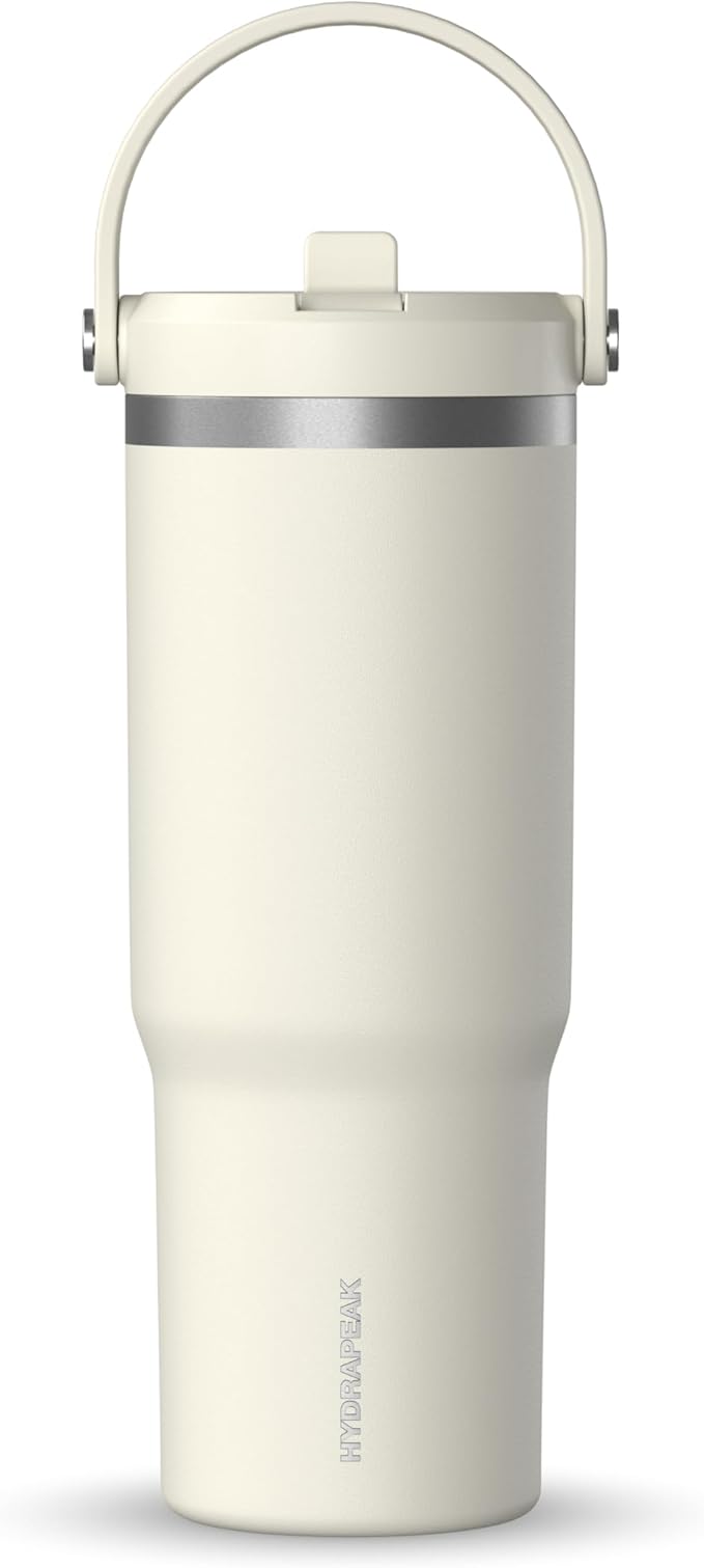Hydrapeak Nomad 32 oz Tumbler with Handle and Straw Lid, Leakproof, Double Insulated, 32oz Cup Stainless Steel (Ivory)