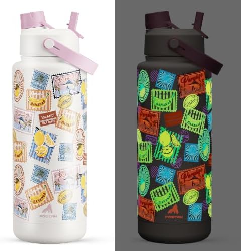 POWCAN 40 oz Insulated Water Bottle with 2-in-1 Straw and Spout Lid, Glow-in-the-Dark, 24H Cold, Leakproof, BPA-Free, Double Wall Stainless Steel for Sports, Gym, Travel, and School (Island Post Co.)