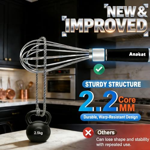 Anaeat Stainless Steel Kitchen Whisk Set of 5, Milk and Egg Beater Blender with Thick Wire for Whisking, Cooking, Baking, Beating and Stirring - 5"+7" Mini Whisk and 9''+11''+12'' Balloon Whisks