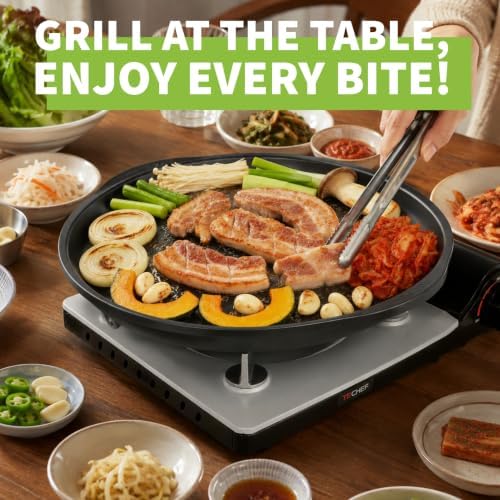 TECHEF - Stovetop Korean BBQ Non-Stick Grill Pan with Agni Portable Gas Stove Burner, Made in Korea (Grill Pan w Stove)