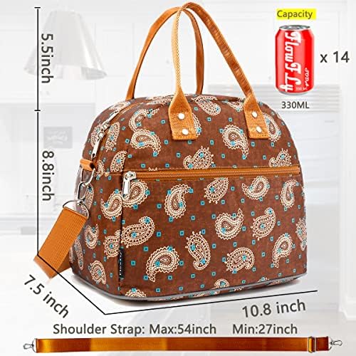 FlowFly Insulated Lunch Bag With Shoulder Strap for Women, Men, and Kids, Large and Reusable, Handle, Freezable Work and School Travel Tote and Meal Prep Organizer,Cashew