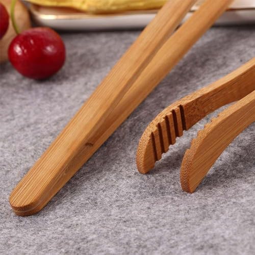2Pcs Bamboo Toaster Tongs 6.6in/7in Long Tongs Food Clip Kitchen Tongs for Tea Bread Pickle BBQ Salad, Cooking and Holding, Cooking Tongs, Cooking Utensils(1 straight and 1 bent)