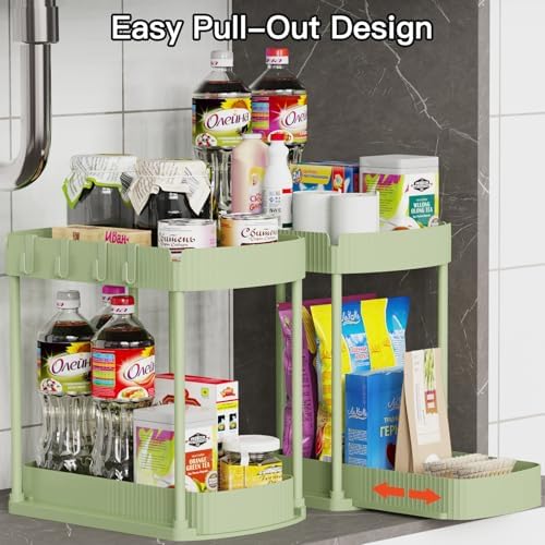 2 Packs Under Sink Pull-Out Storage Organizers, 14.8 Inches, Green
