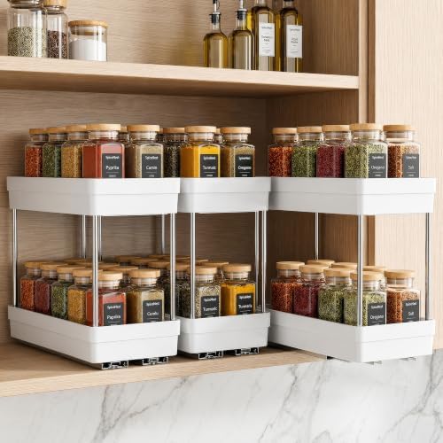 Pull Out Spice Rack, 3 Pack 2-Tier Cabinet Organizer, White