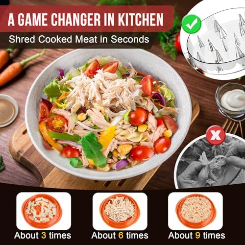 SoulLife Chicken Shredder Tool Twist 8 Inches, BPA free, Dishwasher safe, Meat Shredder, with Clear Lid, Ergonomic Handle, Strong Anti-slip, Easy To Clean, Suitable for Pork Beef Chicken (Orange)
