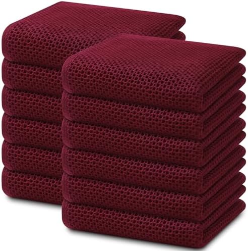 Homaxy 100% Cotton Waffle Weave Kitchen Dish Towels 12-Pack, Burgundy