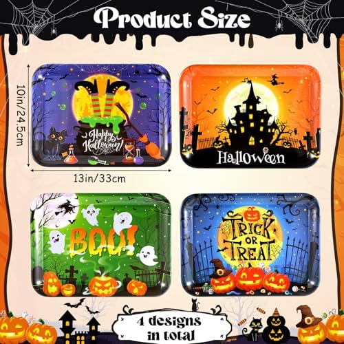 Vesici 4 Pack Halloween Serving Trays 13x10 Inch Witch Ghost Boo Party