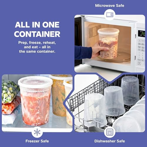 GUSTO 32 oz Plastic Deli Containers with Lids [24 Sets] Food Storage