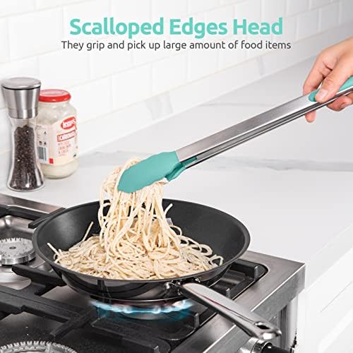 U-Taste Kitchen Tong for Cooking, 480ºF Heat-Resistant Tps, 16in/Aqua Sky