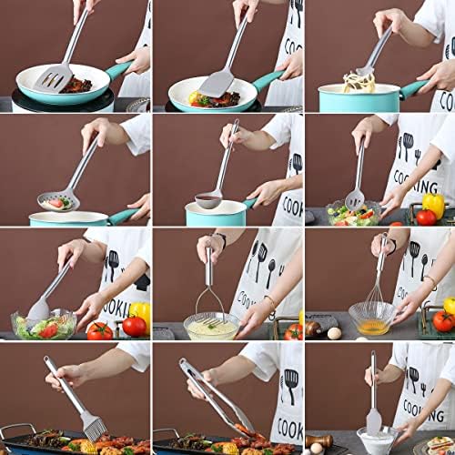 Berglander 38-Piece Non-Stick Silicone Cooking Utensils Set, Kitchen Tools Set, Stainless Steel Utensil Holder, Dishwasher Safe