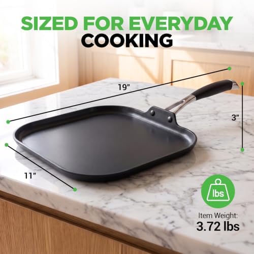 NutriChef 11-Inch Square Griddle Pan | Nonstick with Induction Base