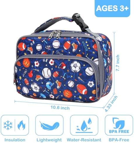 FlowFly Kids Lunch box with buckle Insulated Cooler Back to School Thermal Meal Tote Kit for Girls, Boys (Rugby)