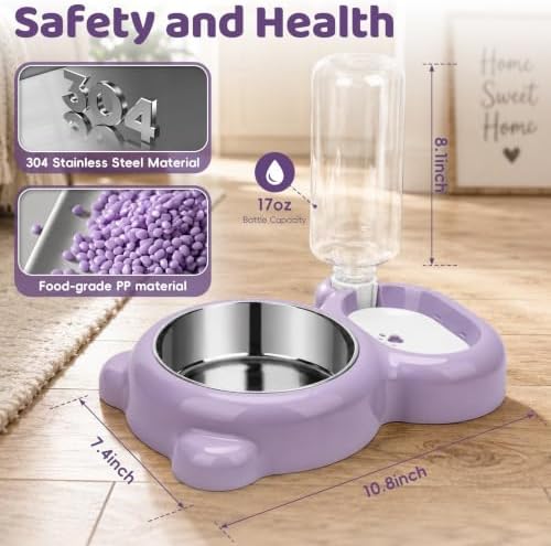 2-in-1 Dog Cat Bowl, Cat Food and Water Bowl Set, Purple