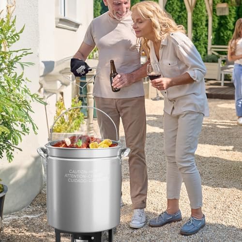 Bonnlo 82QT Stainless Steel Stock Pot for Boiling Seafood, Crawfish lobster & Crab, Frying Turkey & Steaming Tamales, Large Boil Pot with Steamer Basket, Lid, Lifting Hook for Outdoor Cooking Party