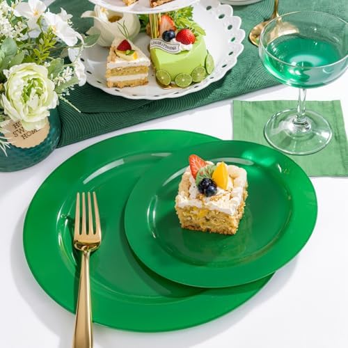 FLOWERCAT 60PCS Green Plates & St. Patrick's Day Plates - Heavy Duty Dark Green plates Disposable for Party&Event- Include 30PCS 10.25" Dinner Plates & 30PCS 7.5" Dessert Plates