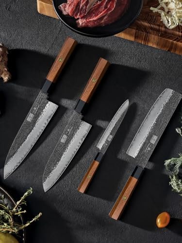 HOSHANHO 7 Pcs Knife Set with Magnetic Knife Block, Ultra Sharp Knife Set