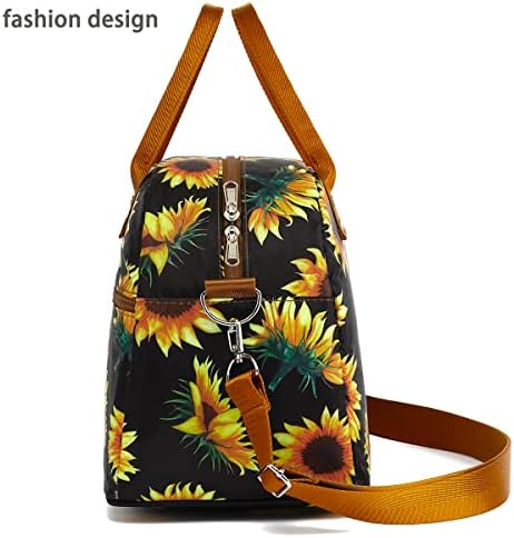 FlowFly Insulated Lunch Bag With Shoulder Strap for Women, Men, and Kids, Large and Reusable, Handle, Freezable Work and School Travel Tote and Meal Prep Organizer,Sunflower