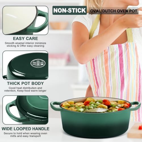 E-far 7QT Oval Dutch Oven Pot with Lid, Enameled Cast Iron Dutch Oven