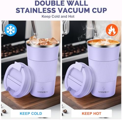 MOMSIV 17oz Travel Coffee Mug, Insulated Coffee Cup with Leakproof Lid