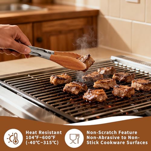 9"+12"+16" Wooden Tongs for Cooking – Locking Wooden Tongs with Non-Slip Handles & Hanging Hole, Wood Tip Serving Tongs for BBQ, Salad & Grilling (9"+12"+16")