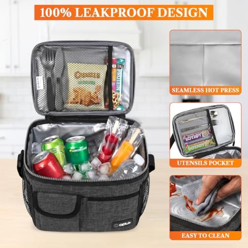 opux Insulated Lunch Box Adult, 14 Can Leakproof Cooler Bag Kid, Charcoal