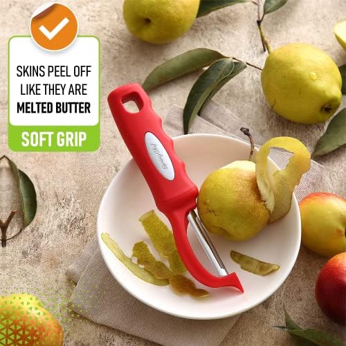 Spring Chef Swivel Vegetable Peeler for Kitchen with Soft Grip Handle, Red