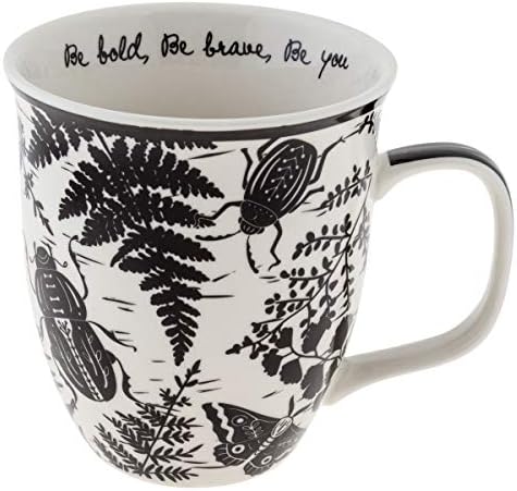 Karma Gifts 14 oz Black and White Boho Mug Beetle - Cute Coffee and Tea Mug - Ceramic Coffee Mugs for Women and Men