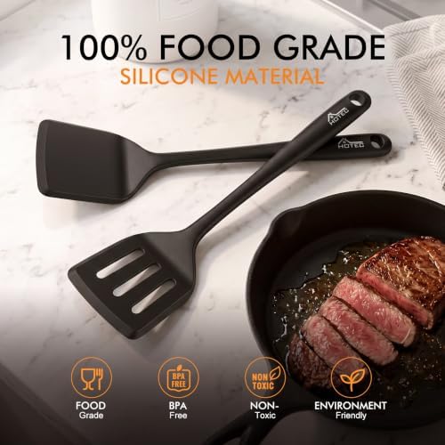 HOTEC 2-Pack Silicone Cooking Turner Spatula set, Black