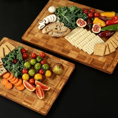Bamboo Cutting Board Set of 2 Wooden Cutting Boards for Kitchen Wood