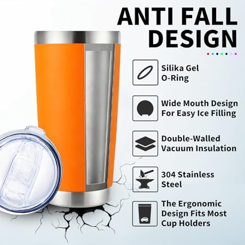 HAOLI 1 Pack 20oz Stainless Steel Tumbler with Lid/Orange