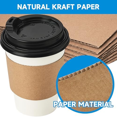 RACETOP Disposable Paper Coffee Cups with Lids & Sleeves, 12 oz, 50 Pack