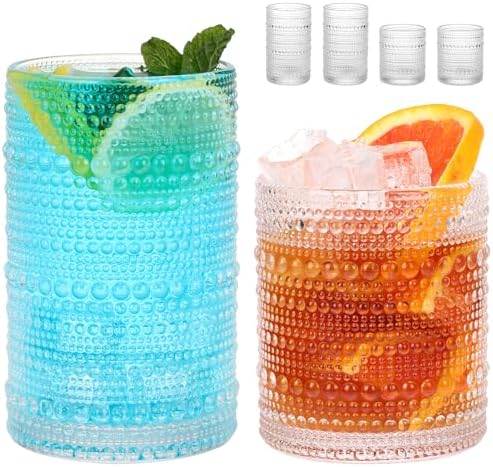 Moretoes 4 Pack Hobnail Drinking Glasses Set Glass Cups
