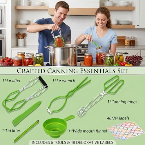 Cooking Utensils Canning Supplies Starter Kit - Beginner's Set with Canning Tools, Tongs, Jar Lifter, Funnel, Labels, Stainless Steel Water Bath Canning Pot Accessories, Pressure Canning Essentials