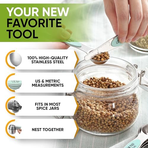 Spring Chef Magnetic Measuring Cups & Spoons Set of 15 with Levelers, Mint