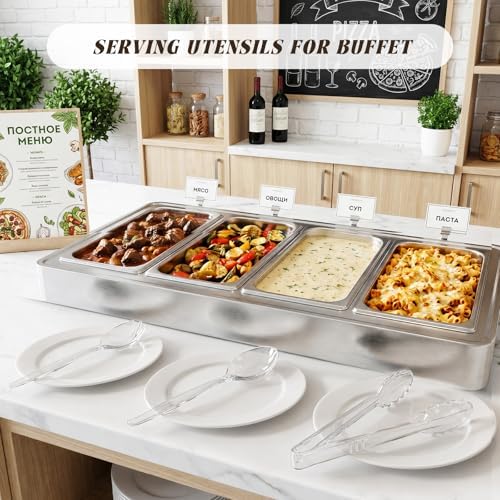 Mwellewm Plastic Serving Utensils Set Disposable Tongs Spoons for Buffet