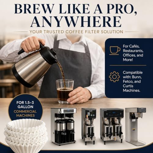 Katy’s Extra Large Commercial Coffee Filters (12.5” x 4.5”) for BUNN, Fetco & Curtis 1.5–3 Gallon Coffee & Tea Machines - Tall Walls, No Ground Overflow - Premium Filters for Businesses (Bulk Pack)