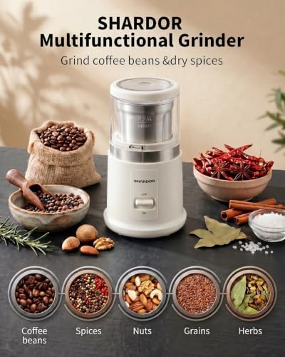 SHARDOR Quiet Coffee Grinder Electric, 70g Removable Bowl Spice Grinder for Coffee Beans, Seeds and Grains, Super Silent Grinding Mill with 60dB Low Noise, 2.5oz Capacity, White