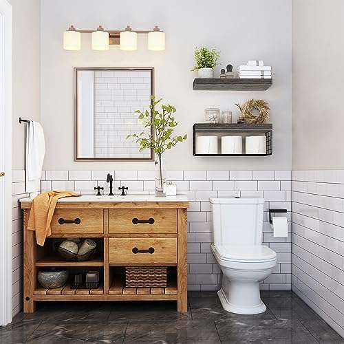 QEEIG Bathroom Shelves Over Toilet Wall Mounted (Grey, Set of 2, 15.7")