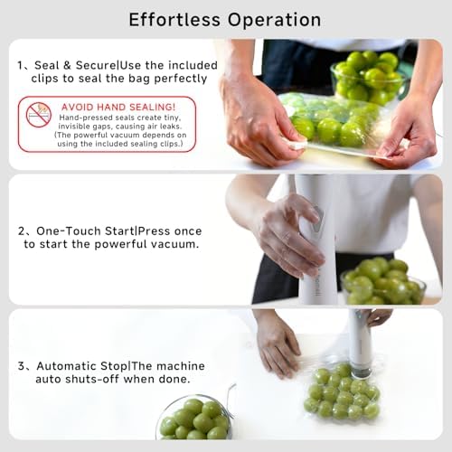 Mehomeli Compact Handheld Vacuum Sealer for Food with 10 Reusable Bags