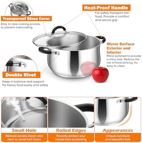 P&P CHEF 6 Quart Stainless Steel Stock Pot, Cooking Pot with Visible Lid